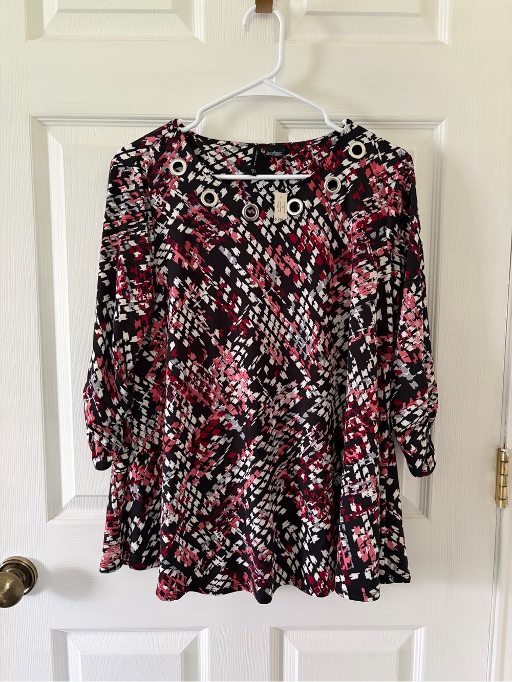 New Directions Black, Pink and White Grommet-Accent Top